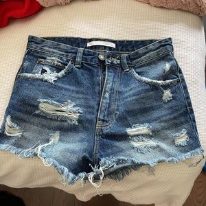 Zara ripped high waisted jean shorts
